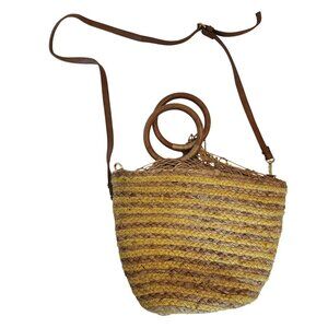 Woven Stripe Crossbody Bag With Drawstring Lining & Top Handle